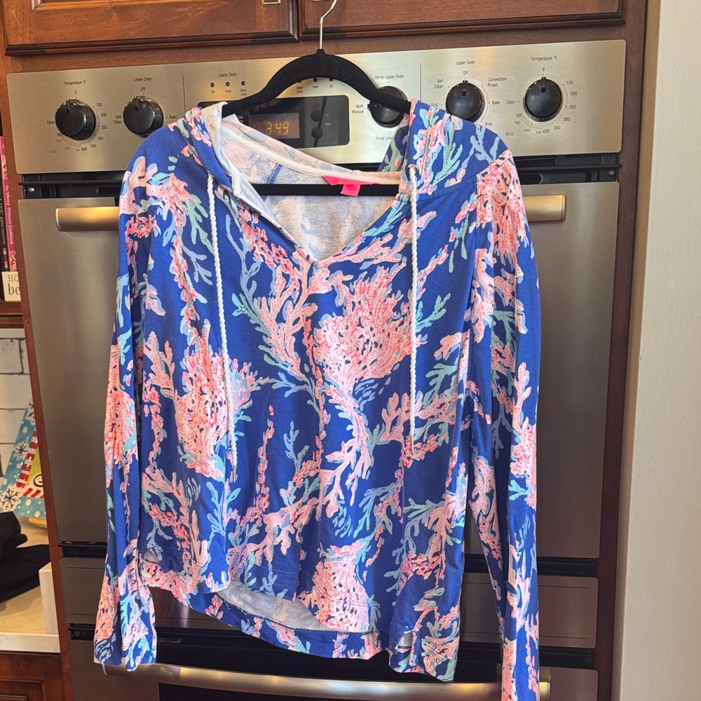 Lilly Pulitzer Coral Print Hoodie in Blue and Pink